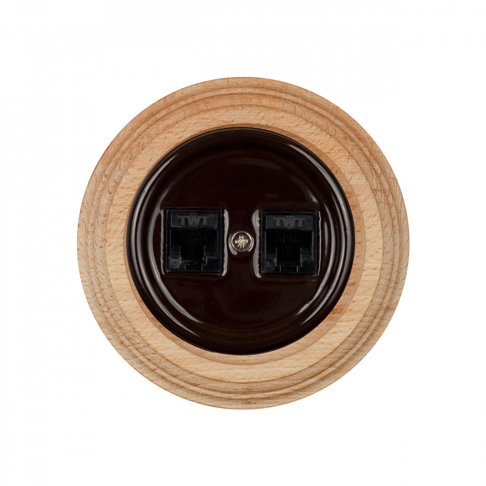 Розетка RJ45 информационная двойная, керамика, цвет коричневый B1-302-02