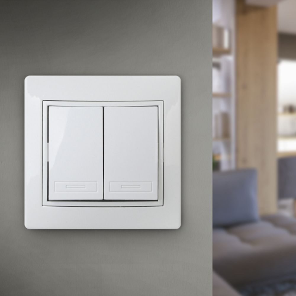 Выключатель Intro Plano 1-104-01 двухклавишный, 10А-250В, IP20, СУ, белый