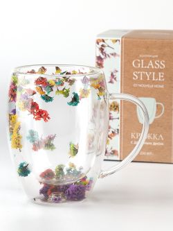 Кружка с двойными стенками и декором внутри v=350мл (боросиликатное стекло) (подарочная упаковка)