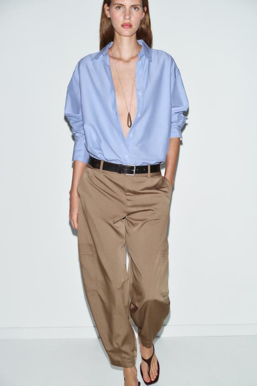 ZARA БРЮКИ КАРГО С ВЫСОКОЙ ПОСАДКОЙ, РЫЖЕВАТО-КОРИЧНЕВЫЙ