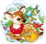 Плакат вырубной А4 "Олененок в дарах зимы" (Сфера)