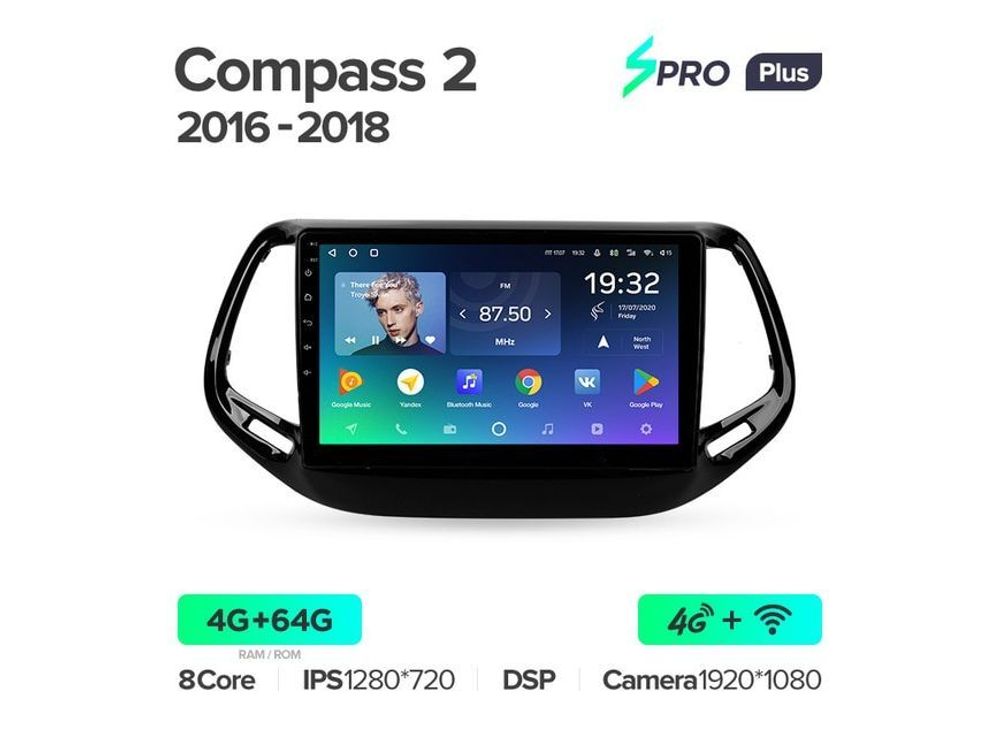 Магнитола Teyes SPRO Plus 4-64 Jeep Compass 2 MP 2016 — 2018 10.2&quot;
