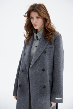 Пальто двубортное из шерсти мериноса и кролика графит