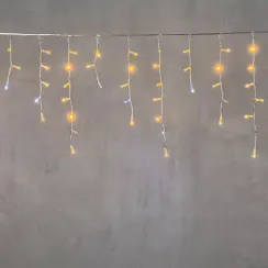 Светодиодная бахрома с колпачком 4,9 x 0,5 м желтая с мерцанием белого диода 220В, 200 LED, провод прозрачный ПВХ, IP65 (PIL200BLWCAP-10-2Y)