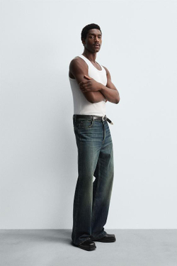 ZARA ДЖИНСЫ ШИРОКОГО КРОЯ, ЗЕЛЕНОВАТО-СИНИЙ