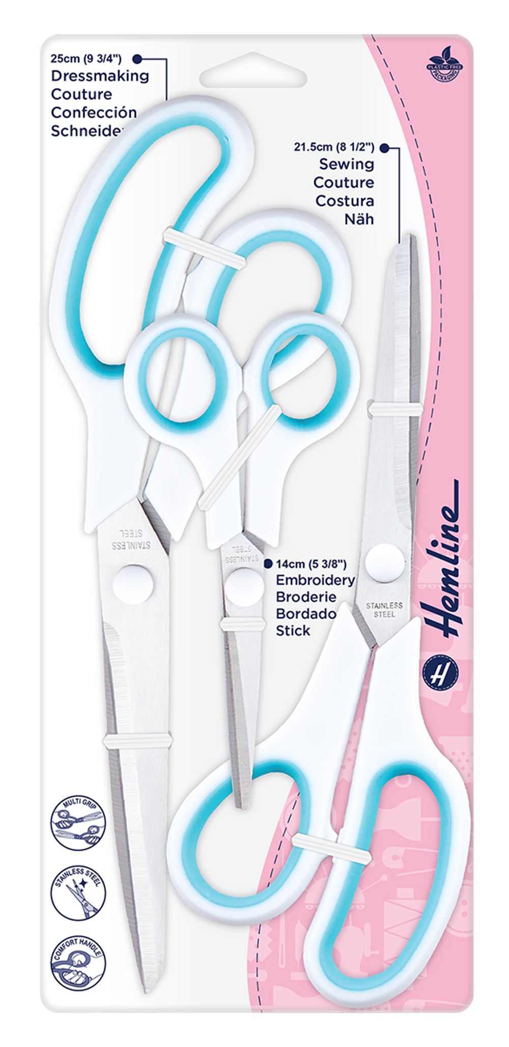 Набор ножниц для шитья и хобби, 25 см, 21,5 см, 14 см, цвет белый/голубой