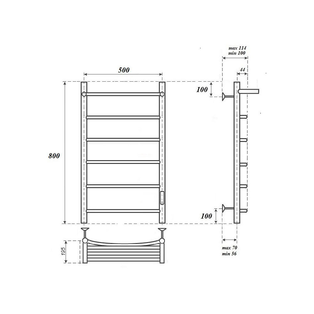 Полотенцесушитель электрический Point Афина PN04858PB П5 500x800 с полкой, диммер справа, черный