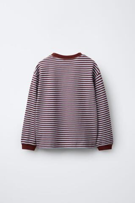 ZARA Х BENSIMON ® ЛОНГСЛИВ С ДЛИННЫМИ РУКАВАМИ В ПОЛОСКУ, КАШТАНОВЫЙ