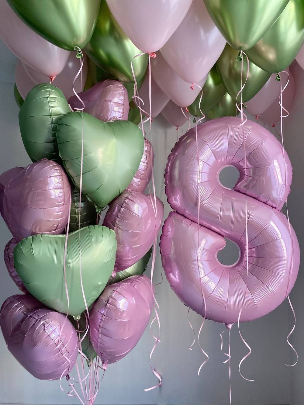 Гелиевые шары стильные хром зеленый/розовый №3488