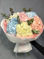 Букет Гортензий MIX с эвкалиптом.