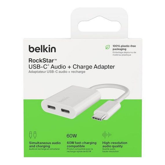 Адаптер Belkin RockStar USB Type-C для аудио и зарядки (F7U081btWH) White