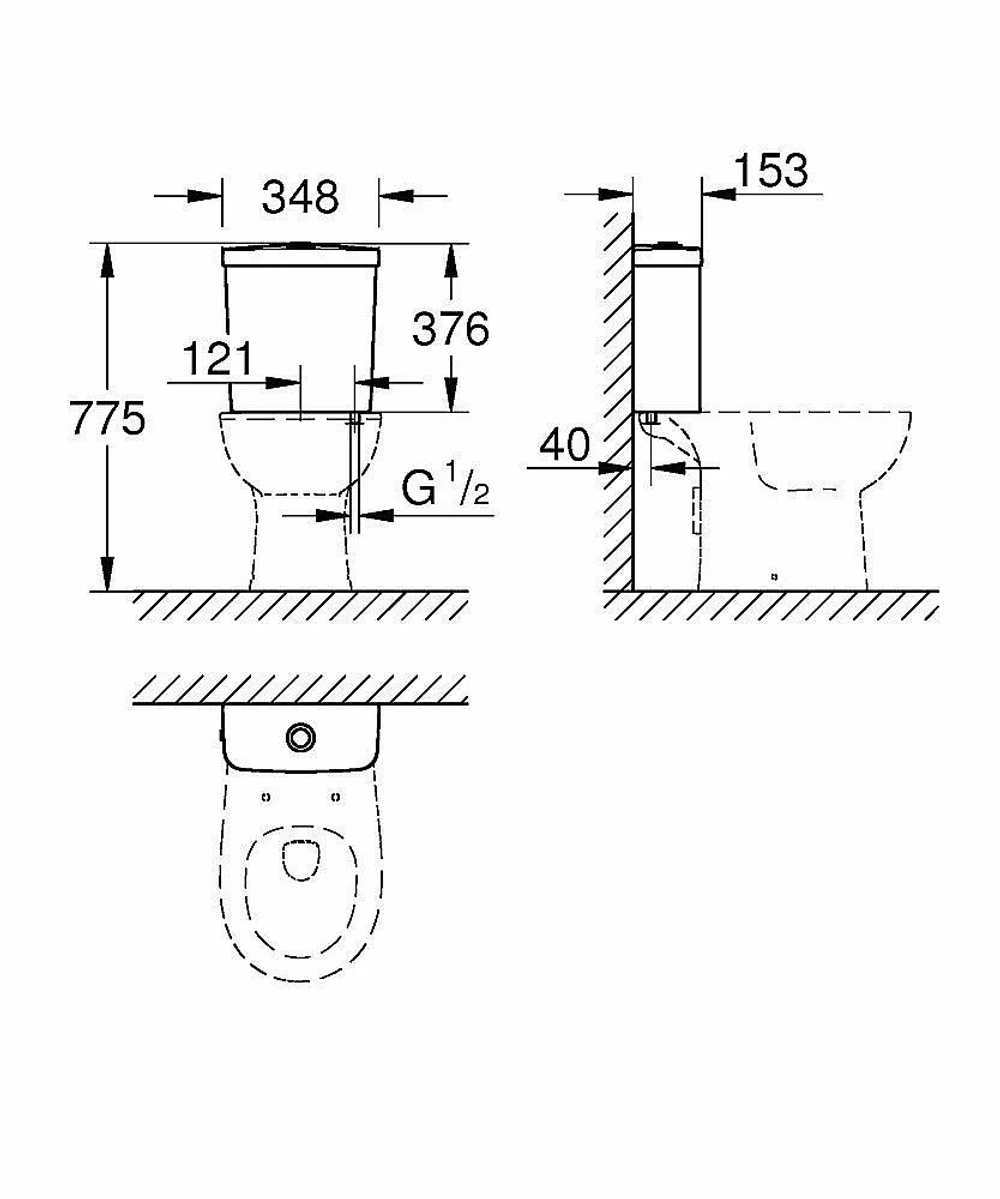 Унитаз Grohe Bau Ceramic 39429 436 безободковый, с бачком