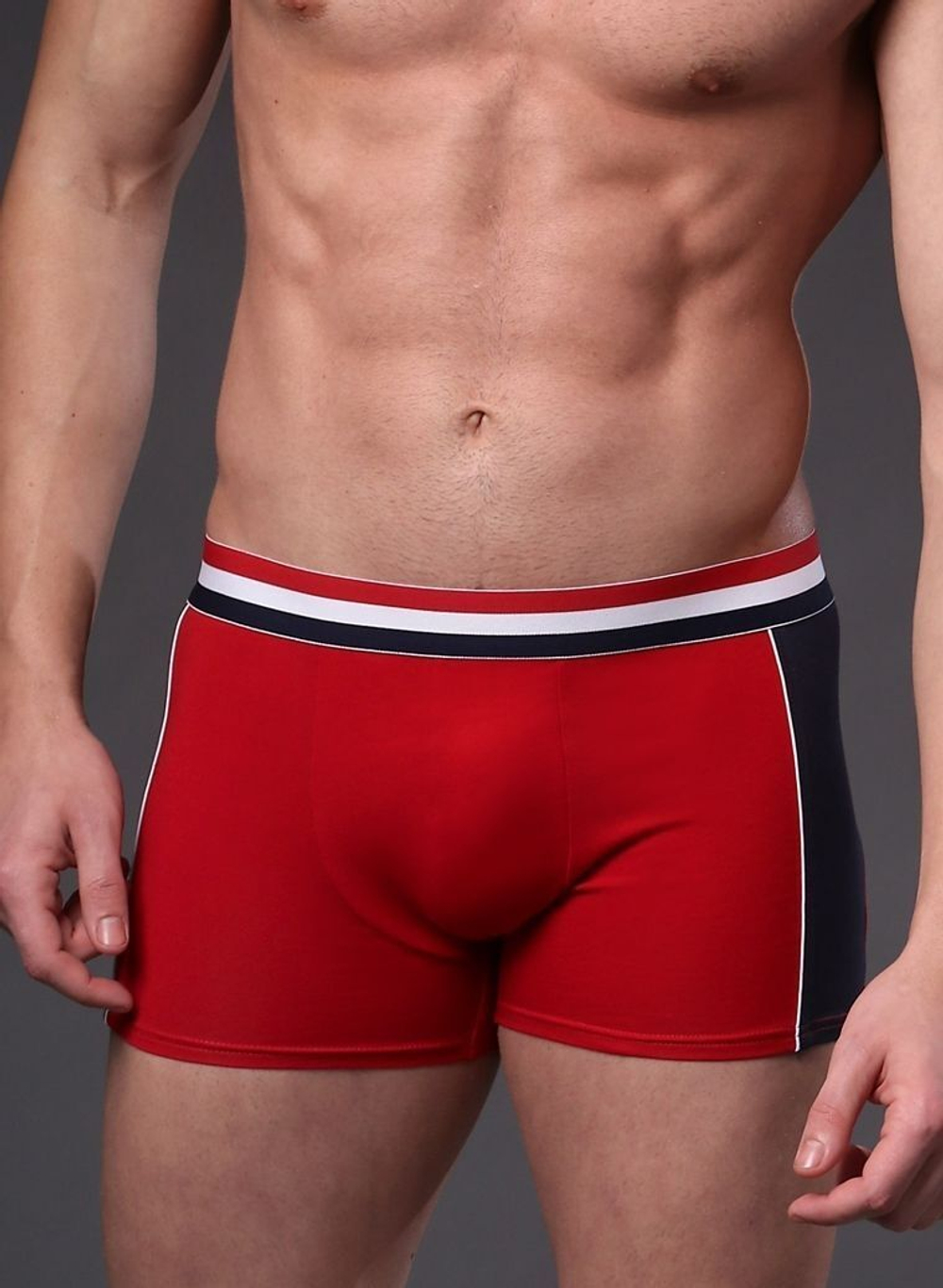 Трусы-боксеры с широкими цветными полосами по бокам (Размер: M) (Цвет: темно-синий)