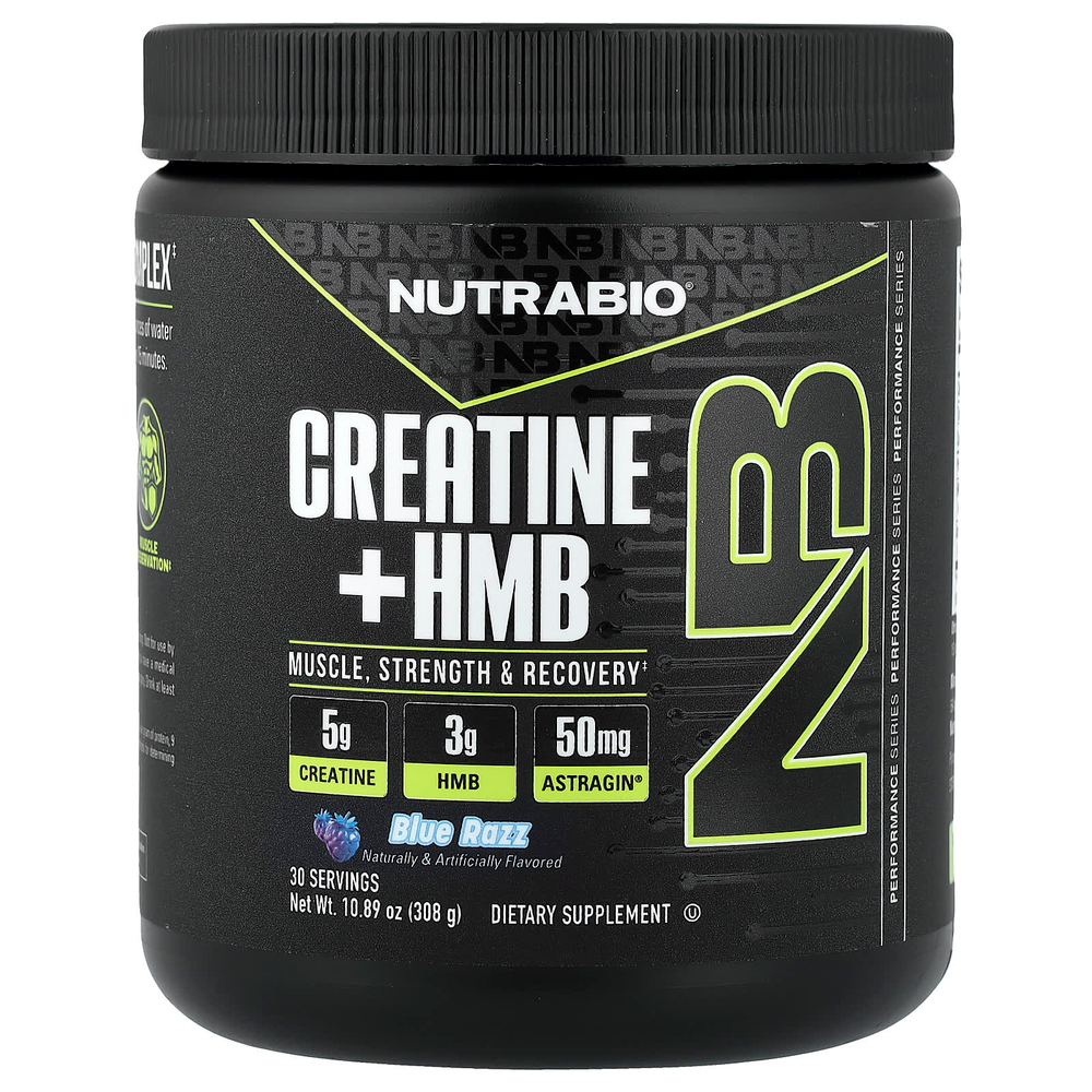 NutraBio, креатин + HMB, голубая малина, 308 г (10,89 унции)