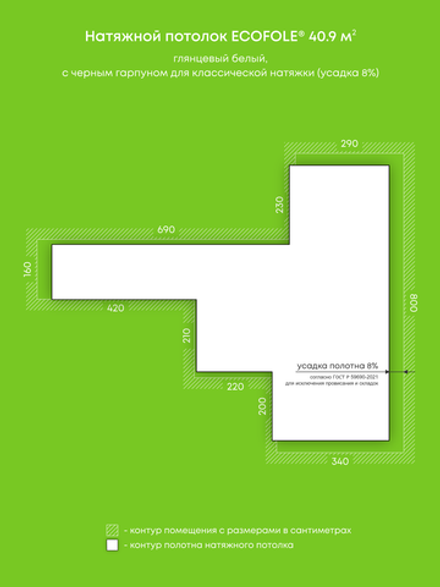 Глянцевый натяжной потолок 40.9 м2