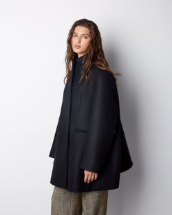 Пальто с асимметричным низом из шерсти Гуччи черный