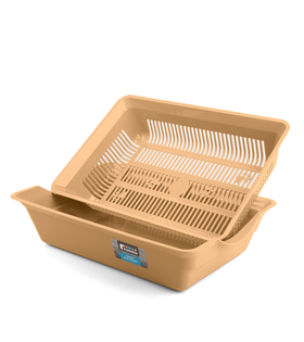 Туалет для кошек высокий с цветной сеткой "Лапки", бежевый, 350х250х90мм, Gamma