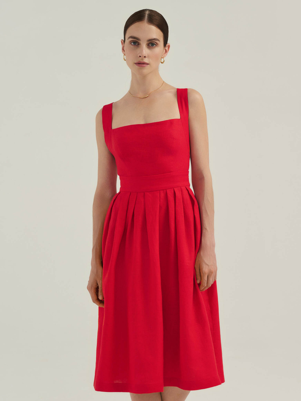 Сарафан DIANA из 100% льна красного цвета