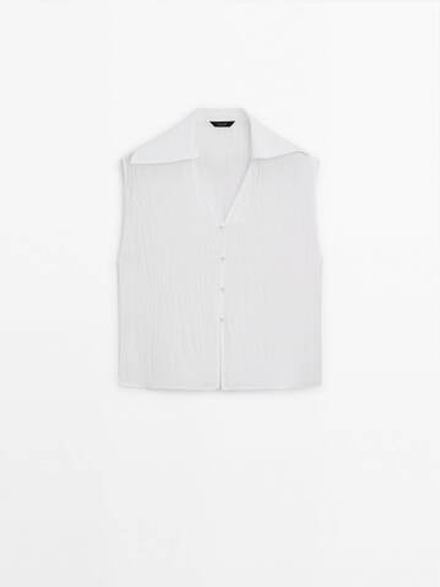 Massimo Dutti Льняная рубашка с контрастными пуговицами, белый