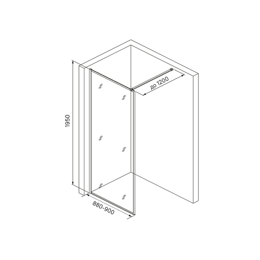 Душевая перегородка Walk-in, SLI8CS9i23 ЦветГлянцевый алюминий 900х1950 мм    811103