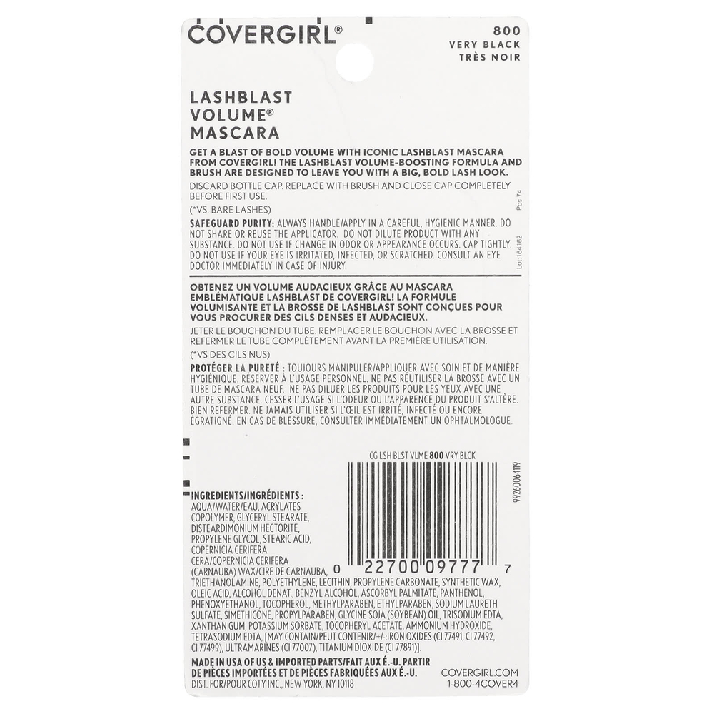 Covergirl, Lash Blast, тушь для ресниц, объем, оттенок 800 очень черный, 13,1 мл (0,44 жидк. унции)