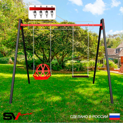 Уличные качели Sv Sport Maxi УК130В2 (2.4м/Со спинкой/Деревянные/Подвесы на втулке 2к)