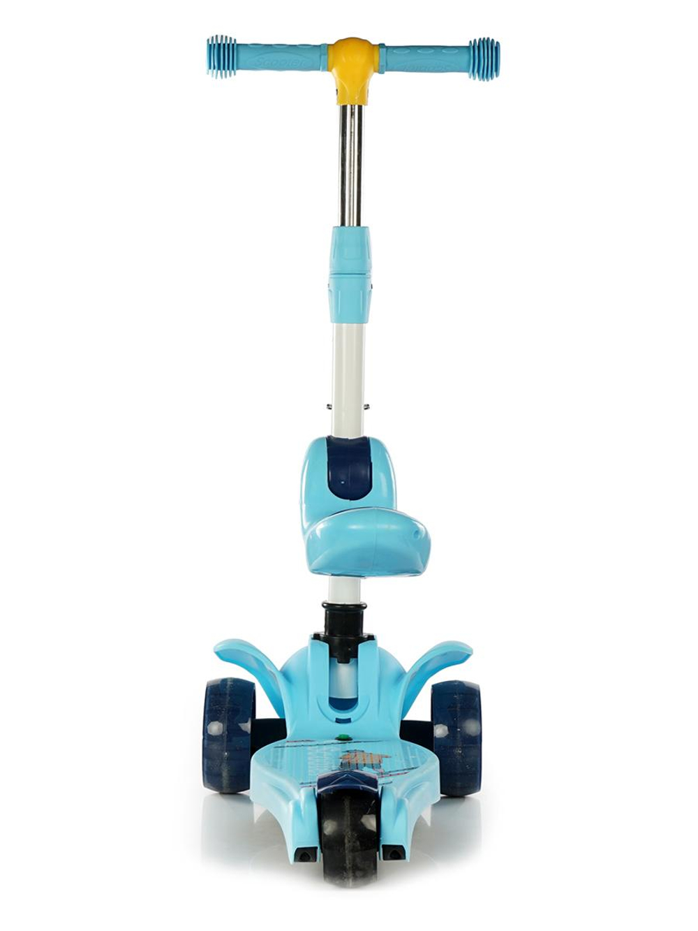 Самокат трехколесный с сиденьем 61*17*80см，можно сложить，с музыкальным светом，колеса PU, разноцветный принт,