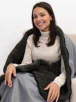 Универсальное утепленное одеяло-пончо 5 в 1 (одеяло, пончо, спальный мешок, коврик, подушка) на меху из натуральной овечьей шерсти