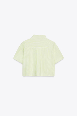 ZARA УКОРОЧЕННАЯ РУБАШКА ИЗ ПОПЛИНА, ЛАЙМОВЫЙ