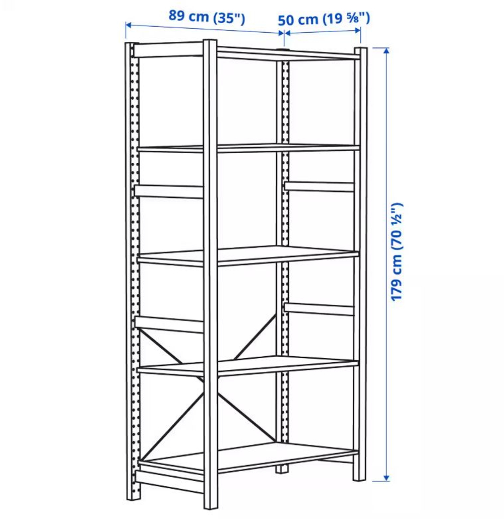 Стеллаж 5 полок Ивар IVAR, 89x50x179 см, массив сосны