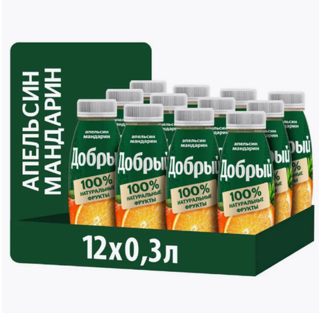 Сок Добрый 0,3л Апельсиновый, пэт, 12 шт