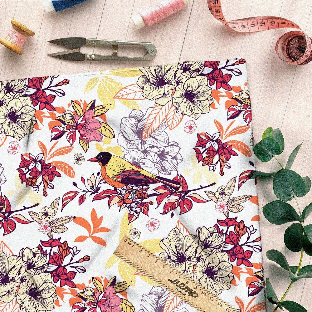 Ткань бязь птички на ветках