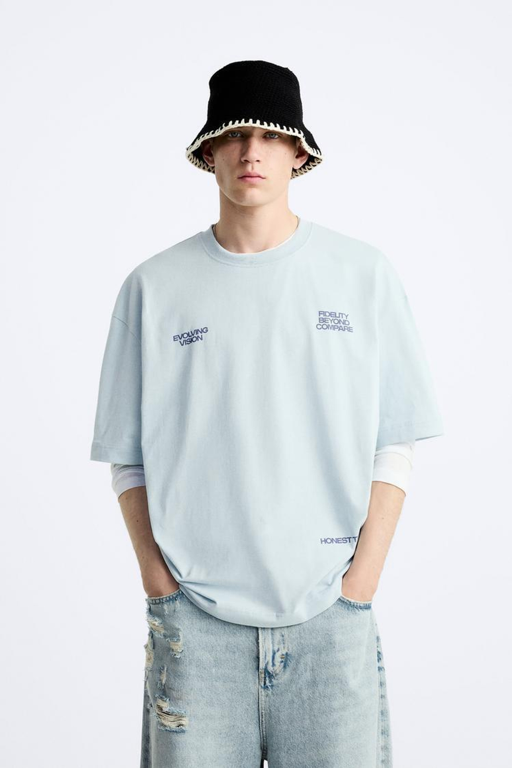 ZARA ФУТБОЛКА СВОБОДНОГО КРОЯ, НЕБЕСНО-ГОЛУБОЙ