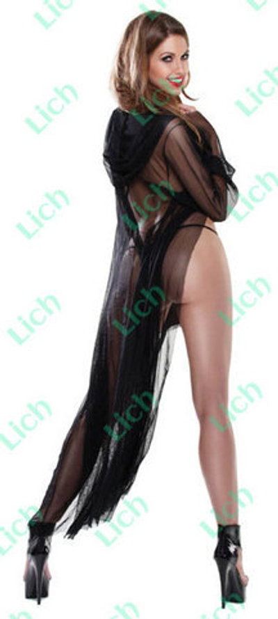 Комплект: длинная прозрачная накидка с капюшоном и стринги