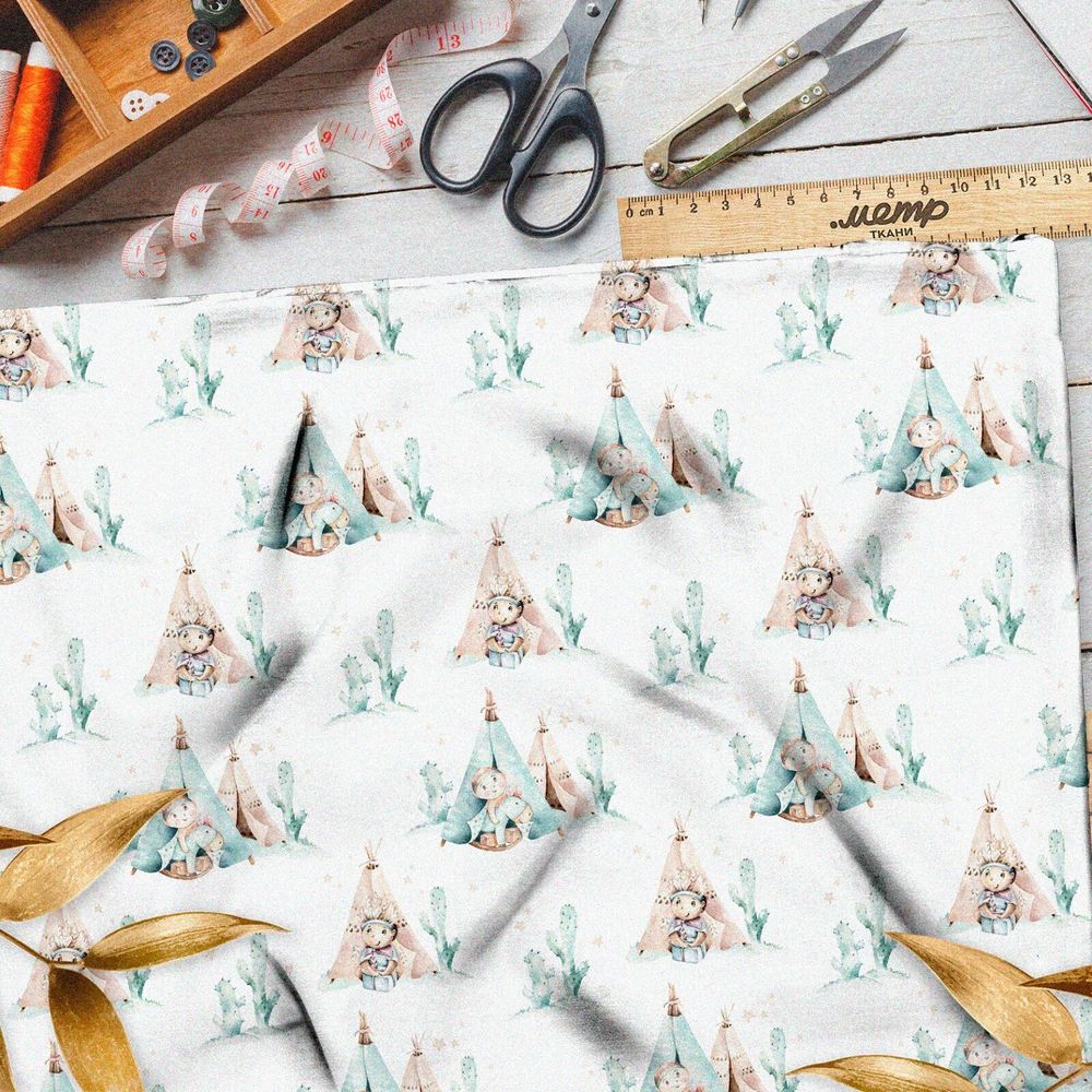 Ткань оксфорд 600 акварельные вигвамы