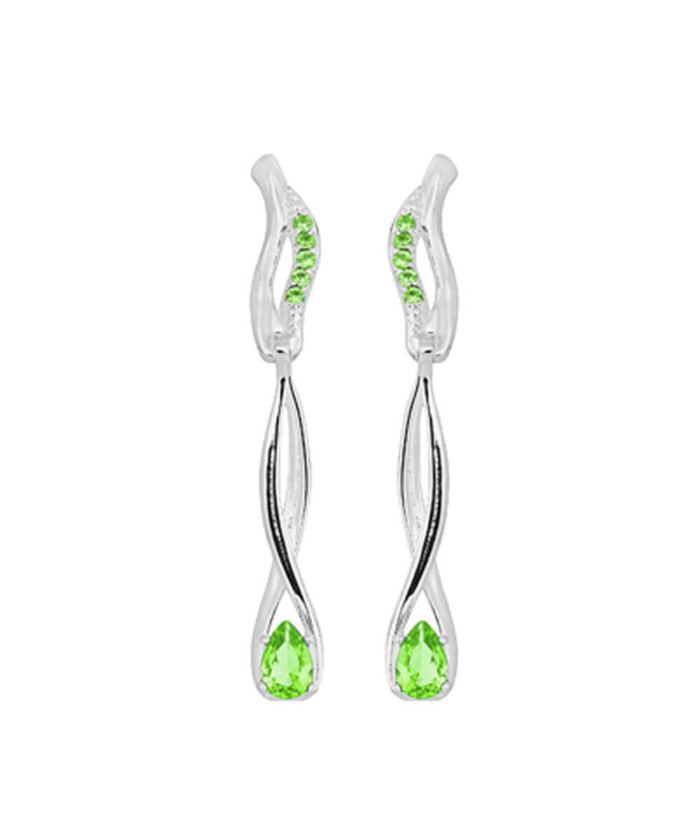 Серьги из серебра со вставками из зеленых фианитов