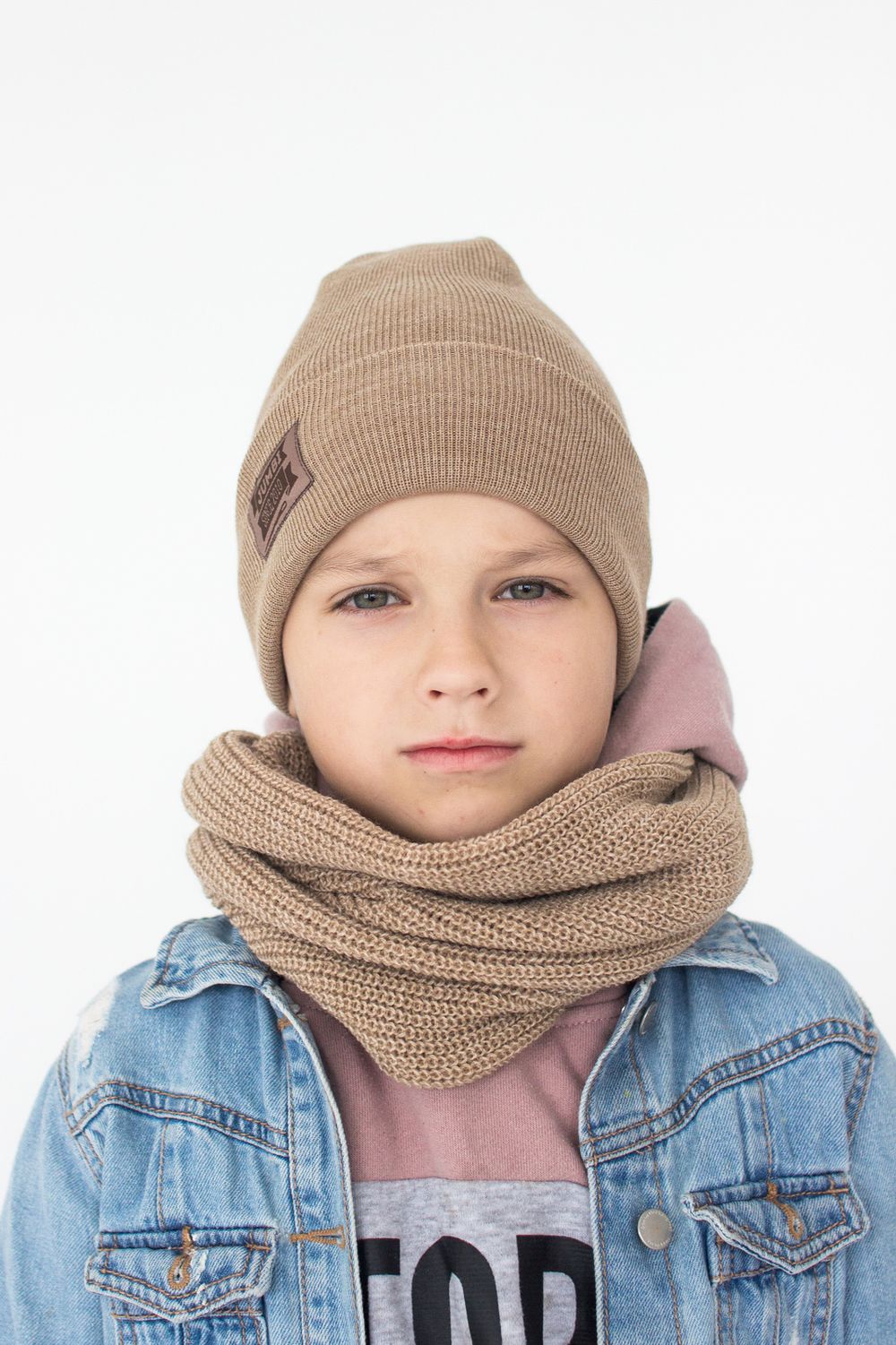Шапка весенняя/осенняя вязаная КИКИ(Св.бежевый меланж)
