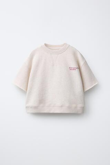 ZARA ФУТБОЛКА ИЗ ФУТЕРА, ПЕСОЧНЫЙ МЕЛАНЖ