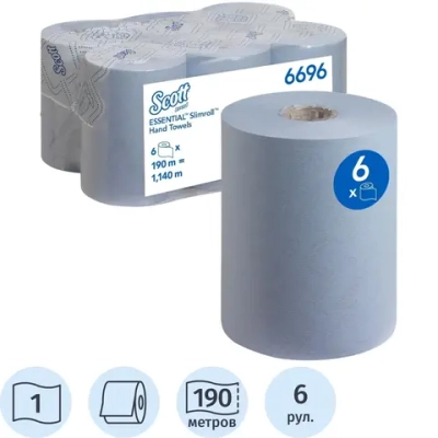Полотенца бумажные д/дисп KK Scott Essential 190м 1сл синий 6рул/уп 6696