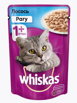 Whiskas, Влажный корм для кошек, Рагу с лососем, 85 гр.