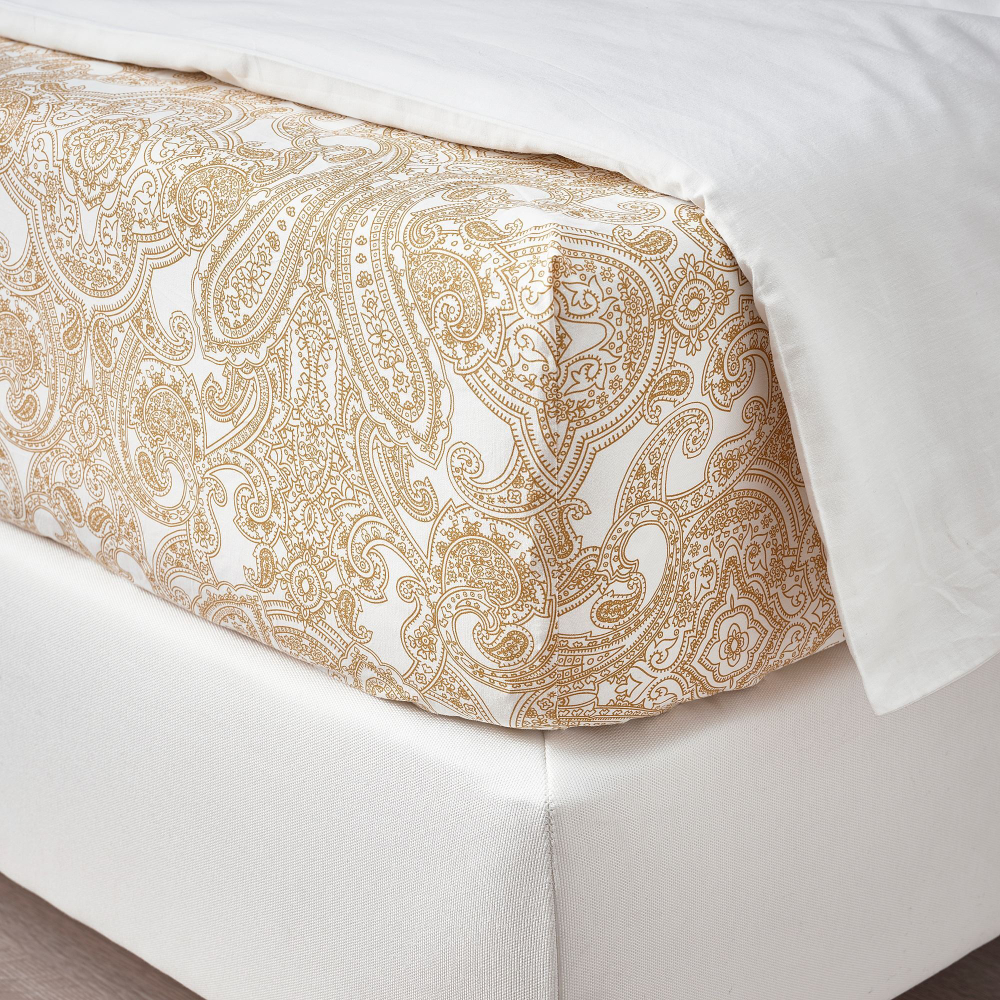 Простыня на резинке IKEA JATTEVALLMO (ЙЭТТЕВАЛЛМО), Желтый с рисунком, 180х200 см