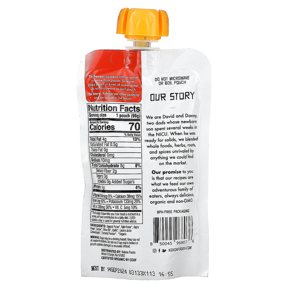 Kekoa, Органическое пюре для детей, сквош и кудрявая капуста с куркумой, 99 г (3,5 унции)