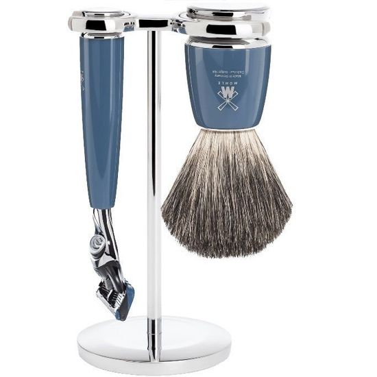 Бритвенный набор MUEHLE RYTMO, темно-бирюзовая смола, натуральный барсучий ворс, бритва Fusion