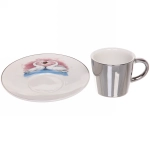 Кофейная пара (зеркальная кружка 90мл+блюдце) анаморфный дизайн «Лебеди»