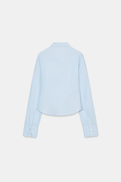 ZARA РУБАШКА ИЗ ПОПЛИНА С ЭЛАСТИЧНЫМИ СБОРКАМИ, НЕБЕСНО-ГОЛУБОЙ