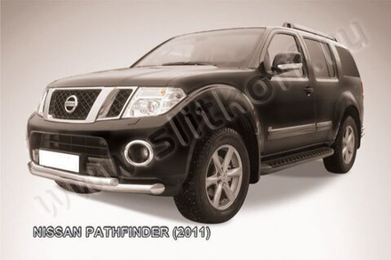 Защита переднего бампера (нержавейка) Nissan Pathfinder (2010-2014) d76+d57