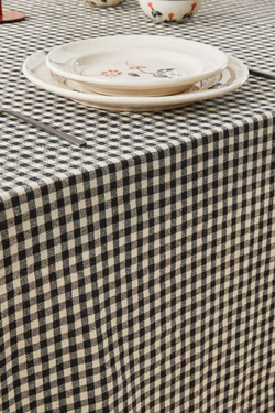 ZARA HOME ЛЬНЯНАЯ СКАТЕРТЬ В КЛЕТКУ В КЛЕТКУ, ЧЕРНЫЙ