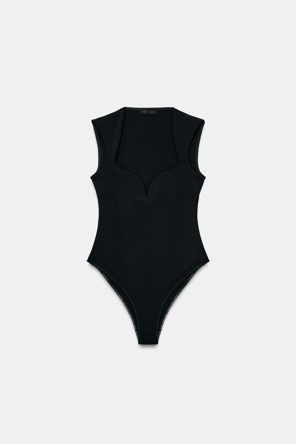 ZARA ЭЛАСТИЧНОЕ БОДИ С ВЫРЕЗОМ СЕРДЕЧКОМ, ЧЕРНЫЙ