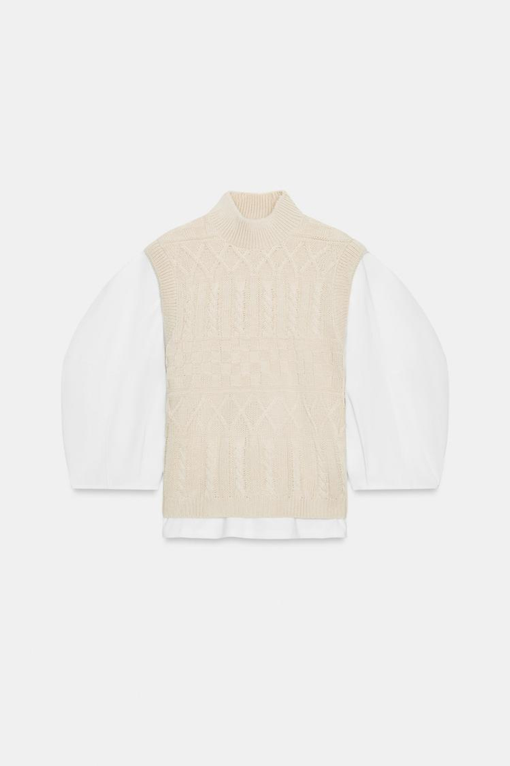 ZARA КОМБИНИРОВАННАЯ ФУТБОЛКА С ЖИЛЕТОМ, ЭКРЮ