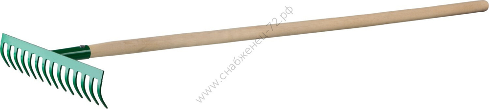 РОСТОК 355 x 80 x 1500 мм, 14 прямых зубьев, рабочая поверхность из стали, покрытие краска, черенок деревянный высш. сорт, грабли (421901-14)